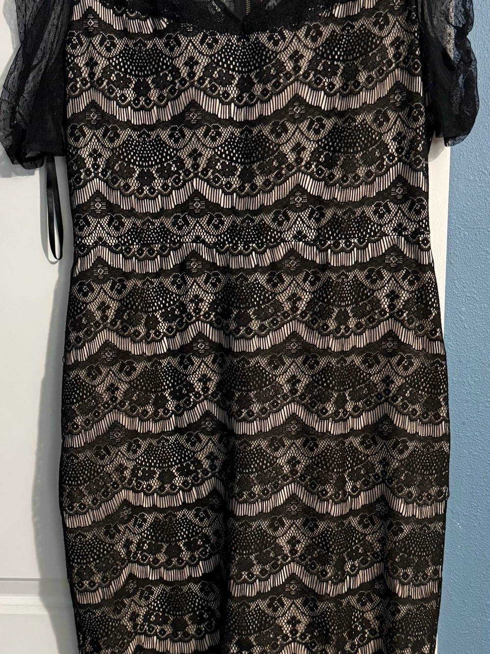 Fire Los Angeles Black Lace Midi Dress with Nude Lining